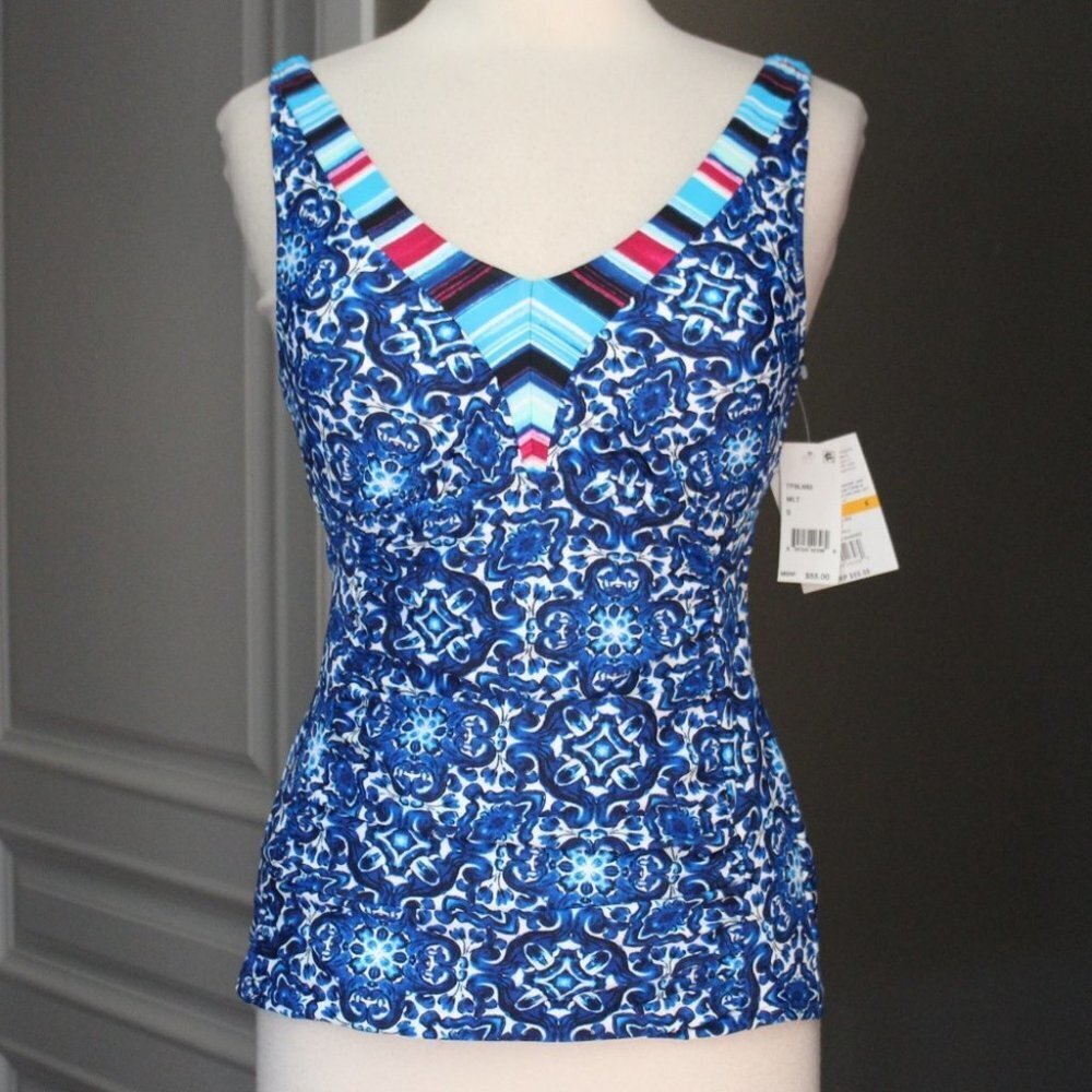 NWT $55 24th & Ocean Viva La Frida Printed Tankini Swimsuit Top Small Medium - Picture 11 of 11